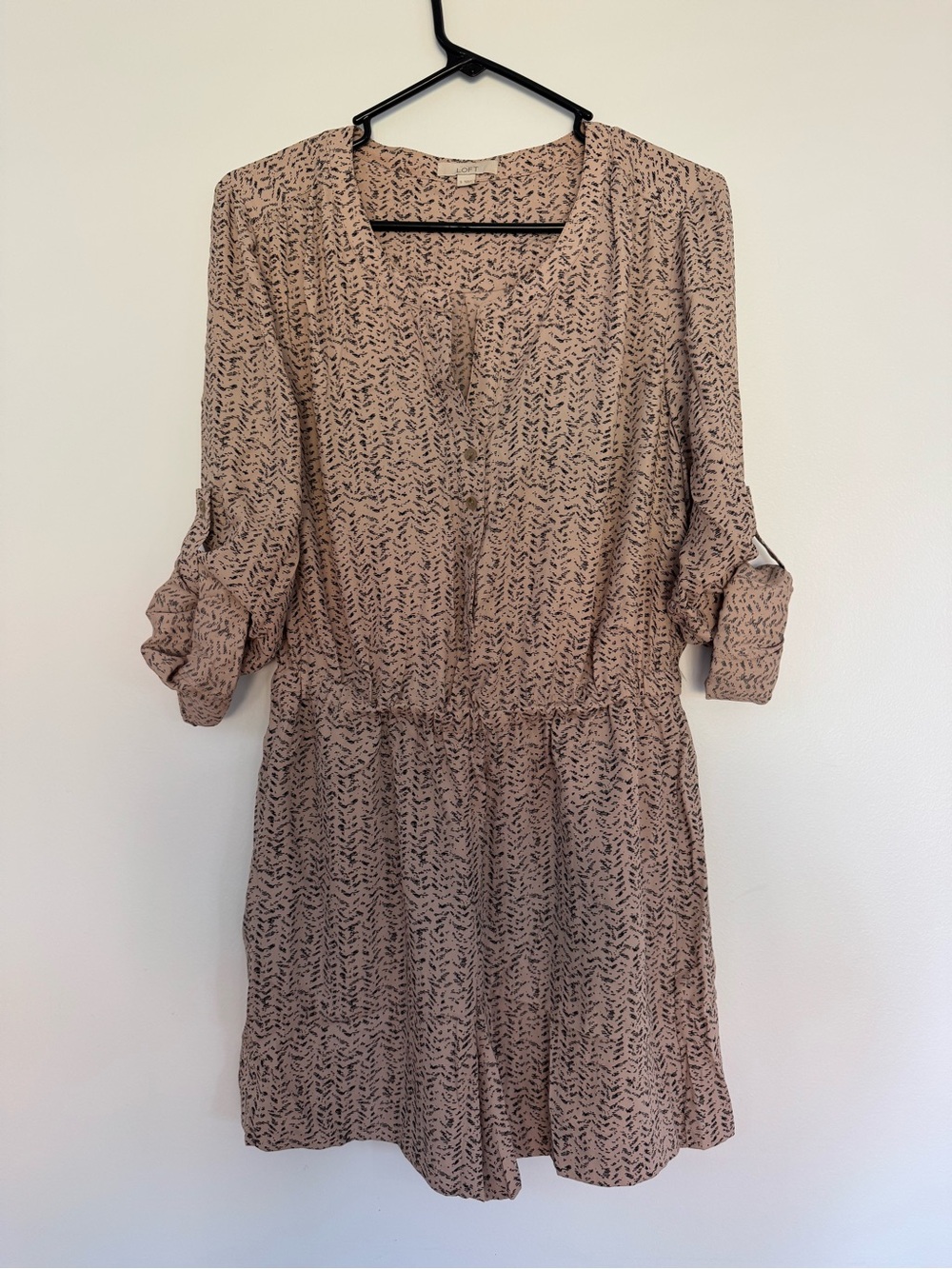 LOFT Beige and Black Printed Mini Romper - Size Small